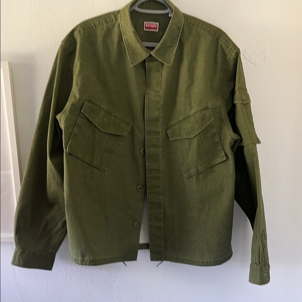 Kenzo Paris Green Military Field Jacket with Collared Neckline